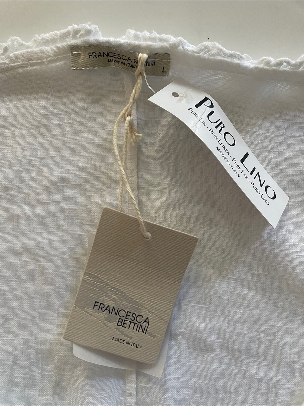 Francesca Bettini White Linen Ruffle Edge Midi Dress. L. NWT - Picture 6 of 12